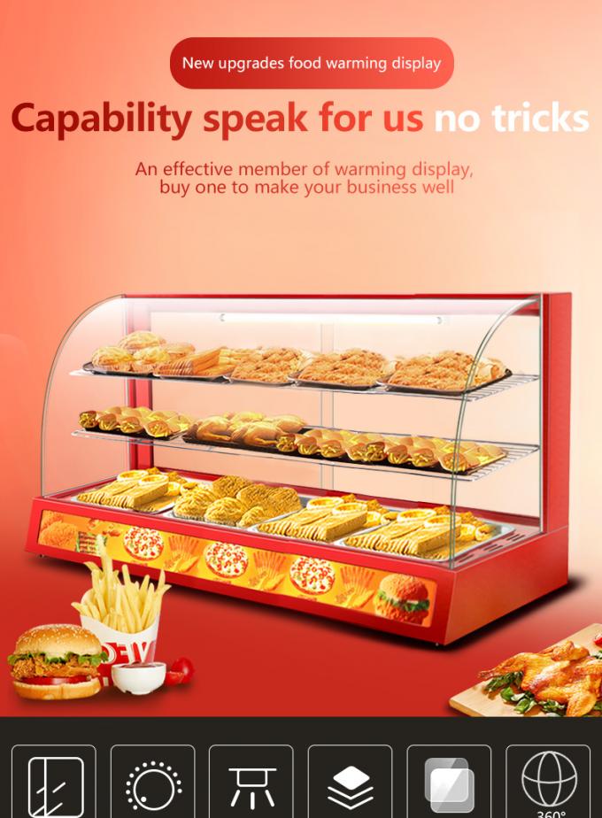 Professional Electric Red Glass Food Warmer Display Showcase with Toughened Glass 0