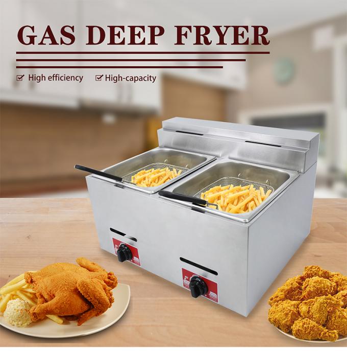 6L 6L Double-tank Gas Fryer for Making Frying Food on Table Top in Commercial Kitchen 1