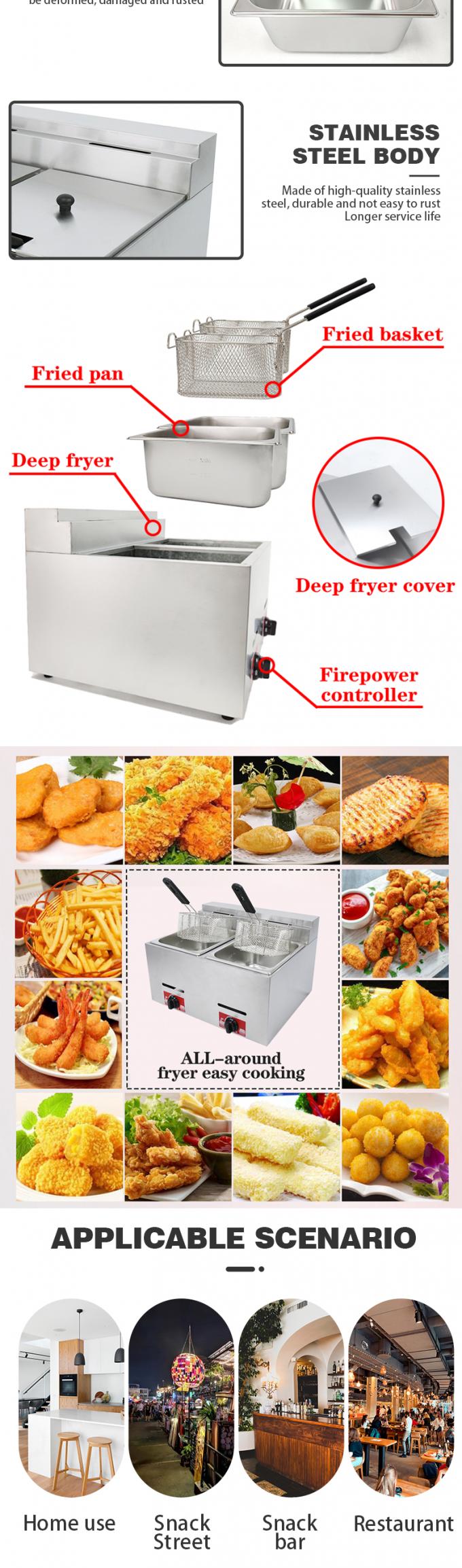 6L 6L Double-tank Gas Fryer for Making Frying Food on Table Top in Commercial Kitchen 6