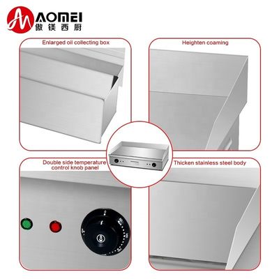 Electric Countertop Flat Griddle Plate Silver White 35kg Double Temperature Control Panel