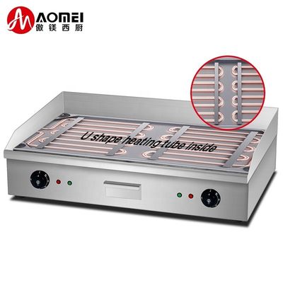Electric Countertop Flat Griddle Plate Silver White 35kg Double Temperature Control Panel