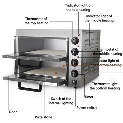Electric Commercial Pizza Oven with Pizza Stone Temperature 50-350°C Capacity 30 KG