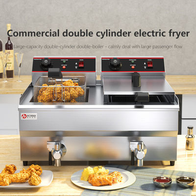 Double Tanks Electric Deep Fryer with Oil Valve and 60-200 Degree Temperature Range