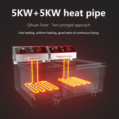 Double Tanks Electric Deep Fryer with Oil Valve and 60-200 Degree Temperature Range
