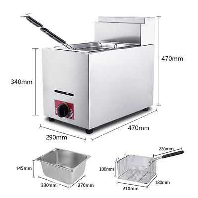6L Stainless Steel Lpg Gas Deep Fryer for Hotel Kitchen 1 Tank 1 Basket 340x630x610