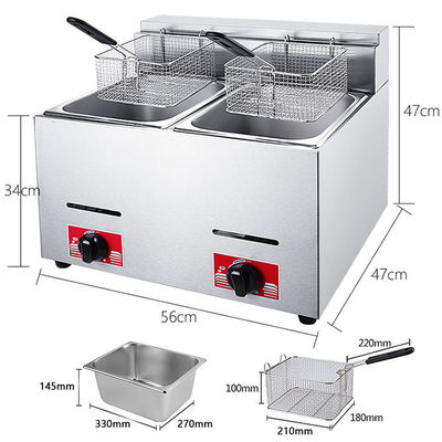 6L Stainless Steel Lpg Gas Deep Fryer for Hotel Kitchen 1 Tank 1 Basket 340x630x610
