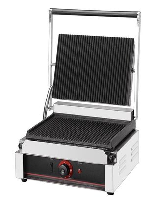 Powerful Electric Burger Grill with Thicken Cast Iron Surface Top Grooved/Bottom Flat