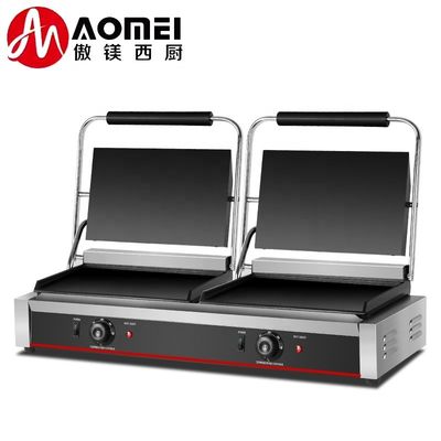 Full Flat 2in1 Double Plate Panini Sandwich Press Electric Contact Grill for Commercial