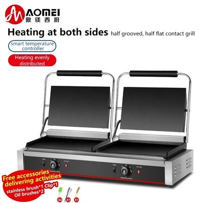 Full Flat 2in1 Double Plate Panini Sandwich Press Electric Contact Grill for Commercial