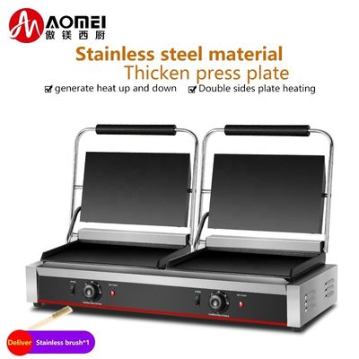 Full Flat 2in1 Double Plate Panini Sandwich Press Electric Contact Grill for Commercial