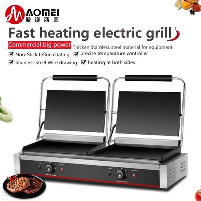 Full Flat 2in1 Double Plate Panini Sandwich Press Electric Contact Grill for Commercial