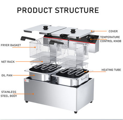 2 tank 2 basket 2 L Commercial Potato Chip Fryer Electrical Deep Fryer Deep Turkey Fryer Square