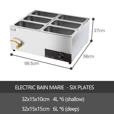 Stainless Steel 6-Pan Electric Bain Marie Buffet Warmer for Food Service Industry