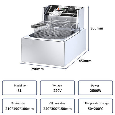 Heating method Electric Heating Tube Heating 6L 1-tank Deep Fryer With Baskets