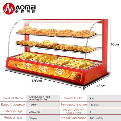 Professional Electric Red Glass Food Warmer Display Showcase with Toughened Glass