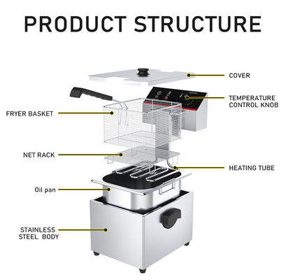 220v 8 Liters Stainless Steel Deep Fryer Electric Machine with Adjustable Temperature