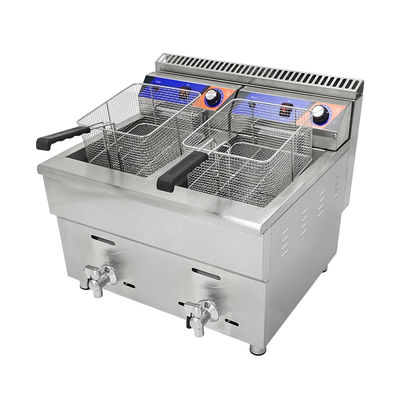 220V Double-tank Gas Deep Fryer Machine for Fast Food Restaurant Stainless Steel Chicken Fryer
