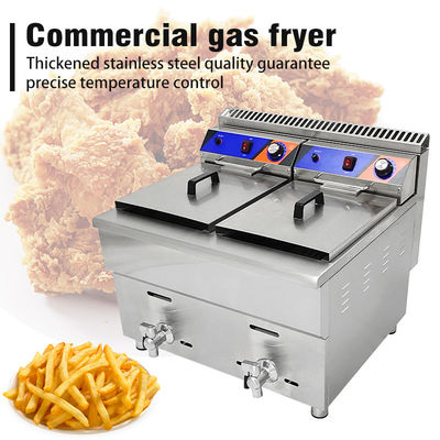 220V Double-tank Gas Deep Fryer Machine for Fast Food Restaurant Stainless Steel Chicken Fryer