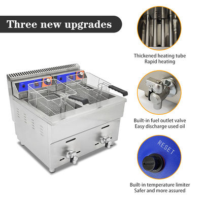 220V Double-tank Gas Deep Fryer Machine for Fast Food Restaurant Stainless Steel Chicken Fryer