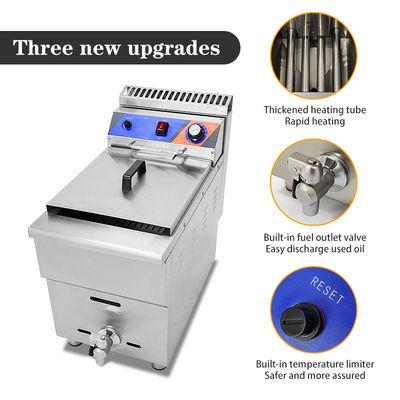 Food Beverage Shops Stainless Steel Gas Deep Fryer with Oil Valve and Long Service Life