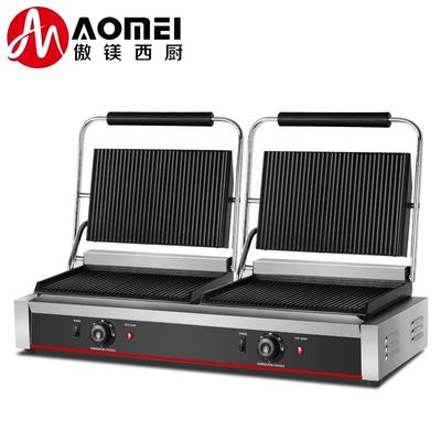 Stainless Steel Commercial Electric Panini Press Double Grill for Professional Kitchens