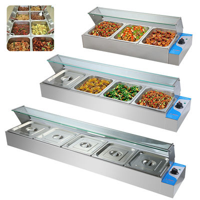270*330*100mm Pan Size 220V Glass Cover Bain Marie with 3/4/5/6 Plates Professional