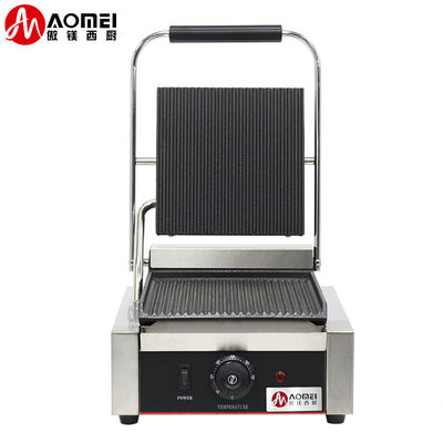 Electric Contact Panini Grill Press Grill with Full Grooves and Anti-Scalding Handles
