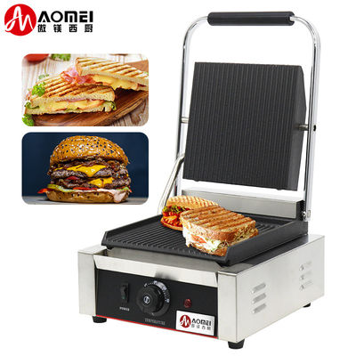 Electric Contact Panini Grill Press Grill with Full Grooves and Anti-Scalding Handles