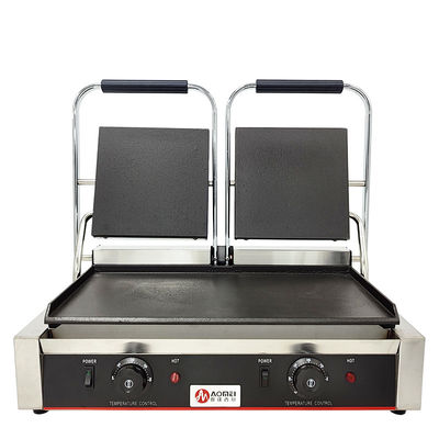 Commercial Kitchen Non-stick Electric Cast Iron Panini Contact Grill with 3600W Power