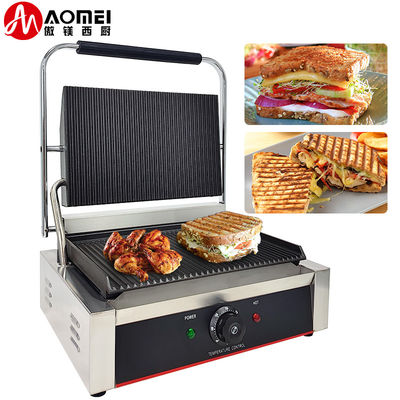 220V Commercial Electric Cast Iron Contact Sandwich Panini Press Maker Grill Griddle Machine