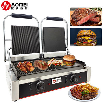 Commercial Electric Cast Iron Contact Sandwich Panini Press Maker Grill Griddle Machine